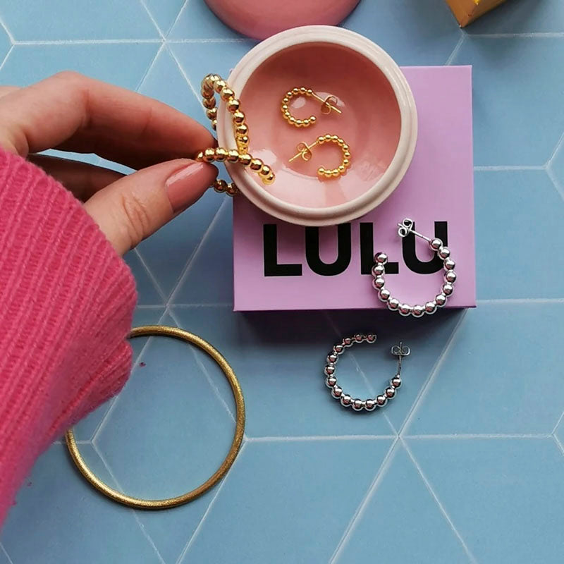 LULU COPENHAGEN Small Colour Ball Hoops in Silver