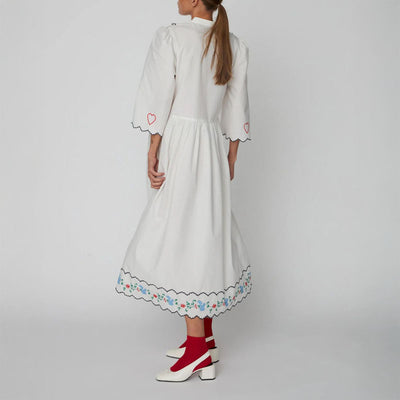 STELLA NOVA Coloured Embroidered Loose Dress in Off White