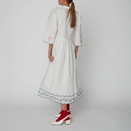 STELLA NOVA Coloured Embroidered Loose Dress in Off White