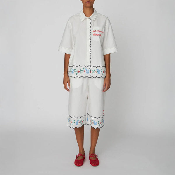 STELLA NOVA Coloured Embroidered Oversized Shirt in Off White