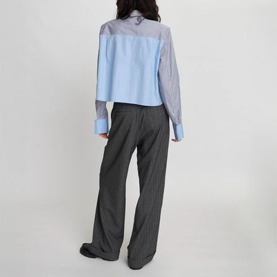 STELLA NOVA Combine Stripe Cropped Shirt in Blue Stripes