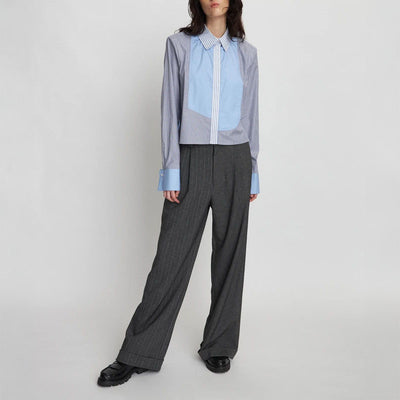 STELLA NOVA Combine Stripe Cropped Shirt in Blue Stripes