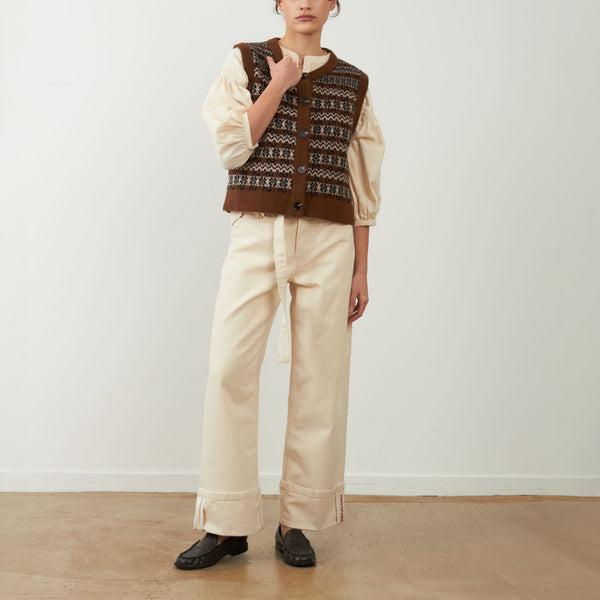 ORFEO Aliena Stripe Button Knitted Vest in Chocolate
