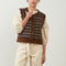 ORFEO Aliena Stripe Button Knitted Vest in Chocolate