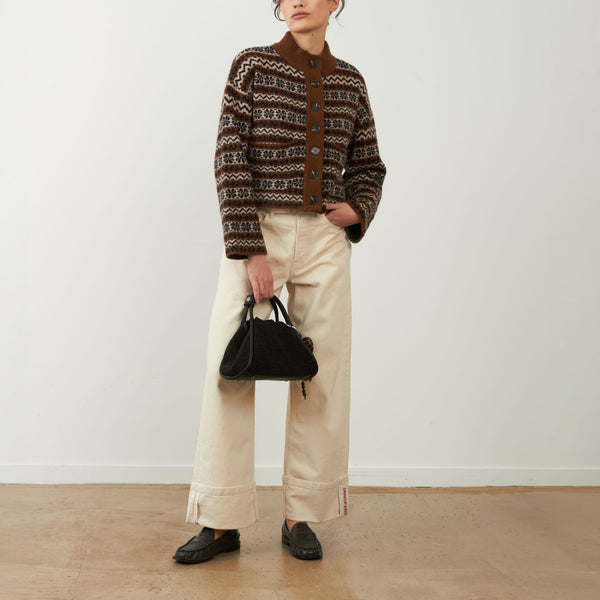 ORFEO Brigitta Stripe Button Cardigan in Chocolate