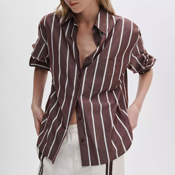 RAG & BONE Connie Stripe Shirt in Brown/Stripe