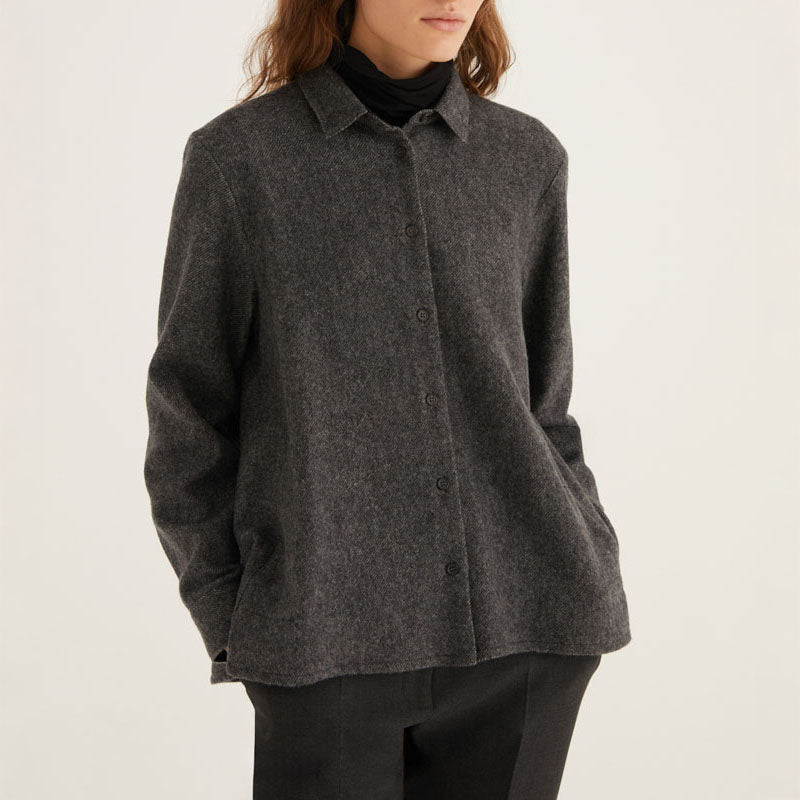 ROSSO35 Cozy Flannel Shacket in Dark Grey
