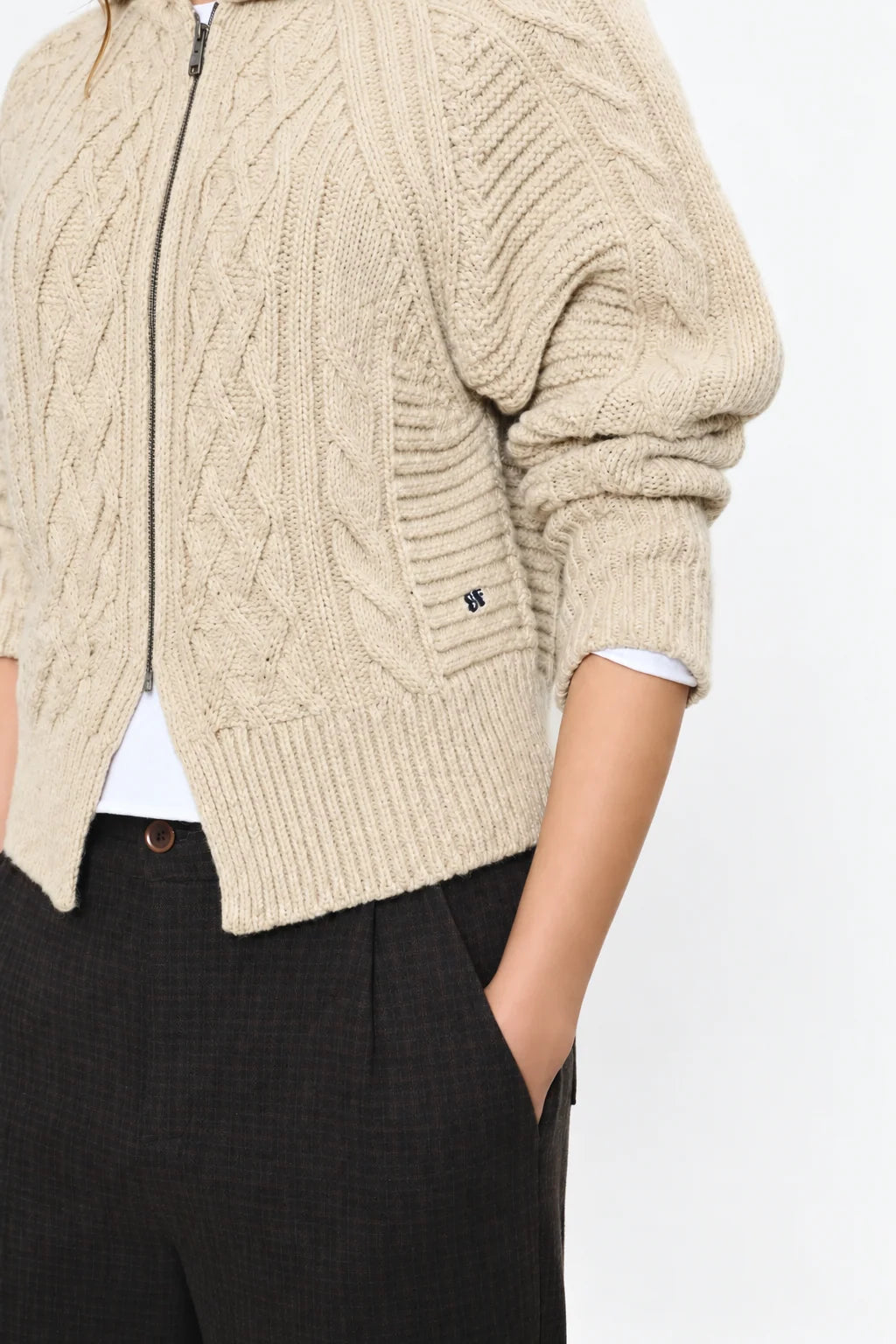 BEATRIZ FUREST Andrew Argyl Knit Cardigan in Ecru