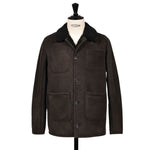 OWEN BARRY Cyrus Sheepskin Chore Jacket in Ebony/Brown