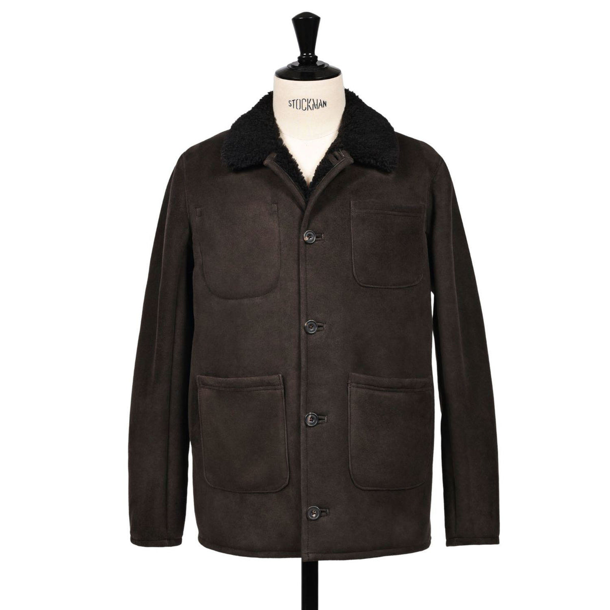 OWEN BARRY Cyrus Sheepskin Chore Jacket in Ebony/Brown