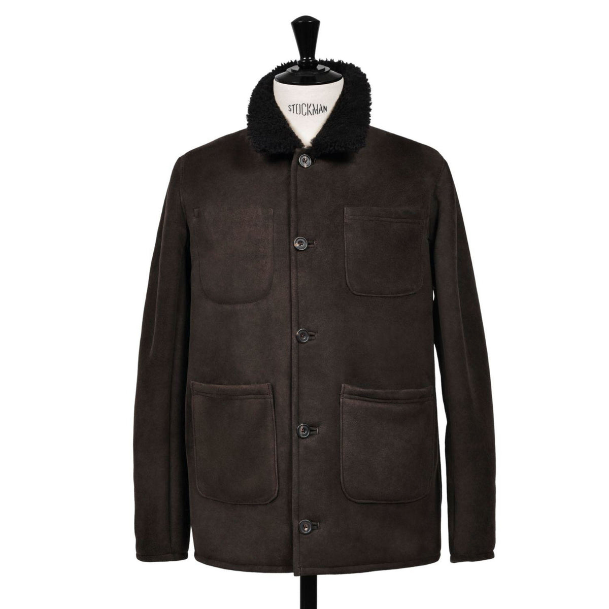 OWEN BARRY Cyrus Sheepskin Chore Jacket in Ebony/Brown