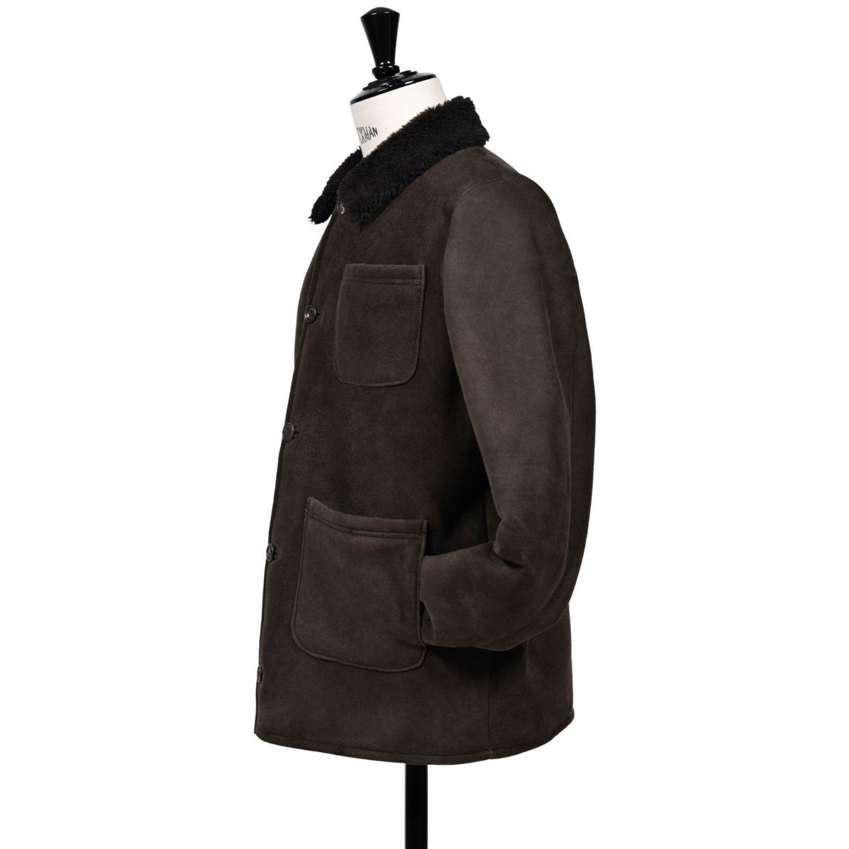 OWEN BARRY Cyrus Sheepskin Chore Jacket in Ebony/Brown