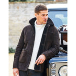 OWEN BARRY Cyrus Sheepskin Chore Jacket in Ebony/Brown