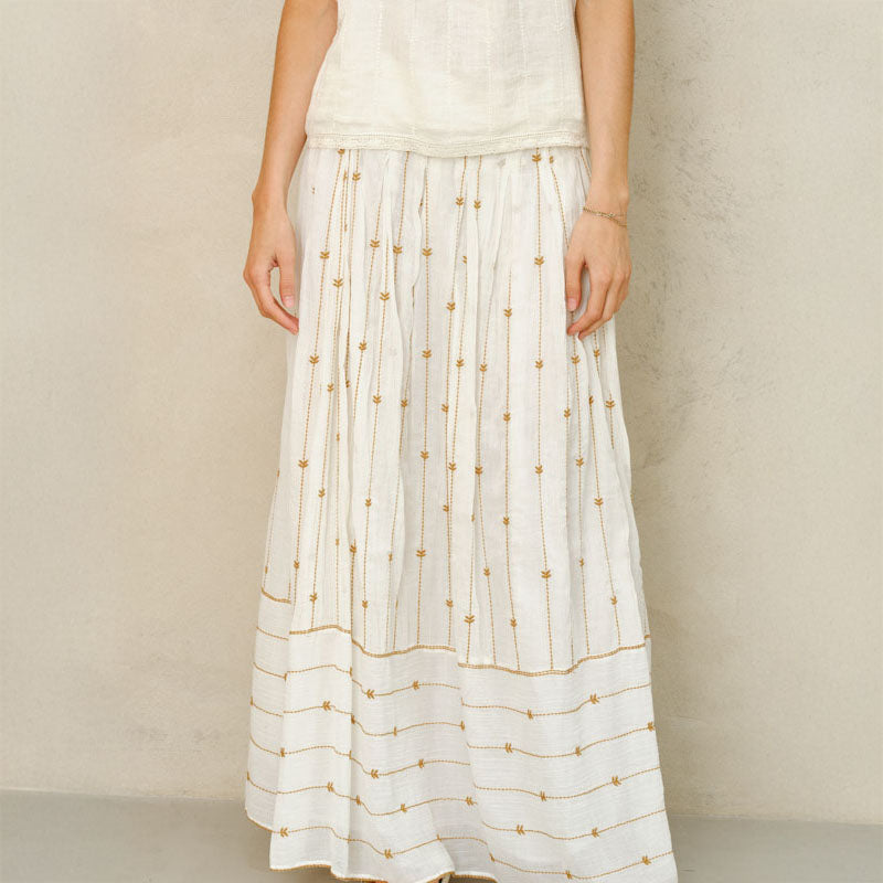 M.A.B.E Dacy EMB Maxi Skirt in Mustard