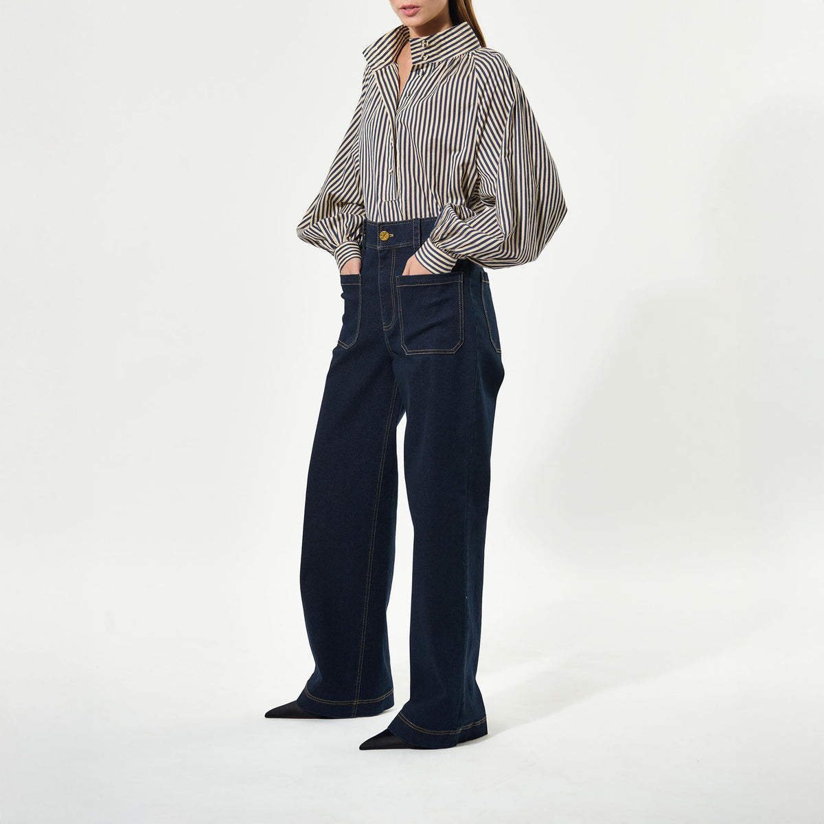DEA KUDIBAL NicolaDEA Shirt with Sleeve Detail in Classic Stripe