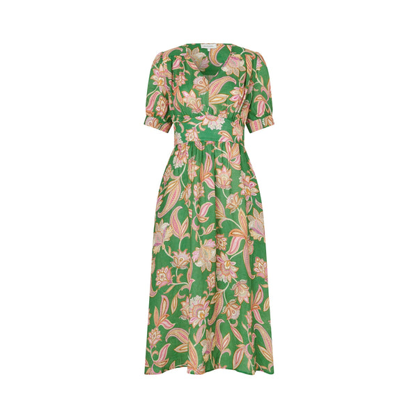 DEA KUDIBAL Leandra Linen Dress  in Paisley Full Green
