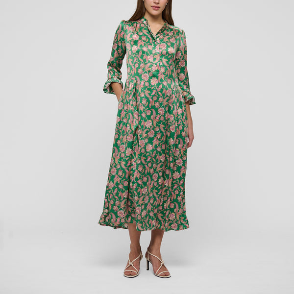 DEA KUDIBAL RosannaDEA Silk Dress with Ruffles in Paisley Green