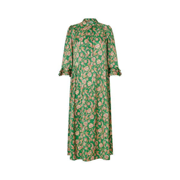 DEA KUDIBAL RosannaDEA Silk Dress with Ruffles in Paisley Green