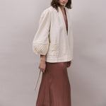 FAUNE Deia Cotton Tapestry Lurex Jacket in Oyster and Gold