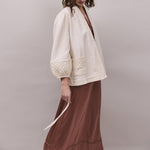 FAUNE Deia Cotton Tapestry Lurex Jacket in Oyster and Gold