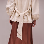 FAUNE Deia Cotton Tapestry Lurex Jacket in Oyster and Gold