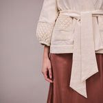 FAUNE Deia Cotton Tapestry Lurex Jacket in Oyster and Gold