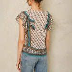 M.A.B.E Devi Print Frill Top in Multi