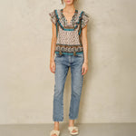 M.A.B.E Devi Print Frill Top in Multi