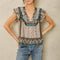 M.A.B.E Devi Print Frill Top in Multi