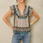 M.A.B.E Devi Print Frill Top in Multi