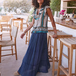 M.A.B.E Devi Print Frill Top in Multi