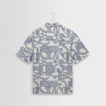 WAX LONDON Didcot Short Sleeve Shirt in Ecru/Blue
