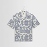 WAX LONDON Didcot Short Sleeve Shirt in Ecru/Blue