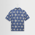 WAX LONDON Didcot Short Sleeve Shirt in Blue/Ecru