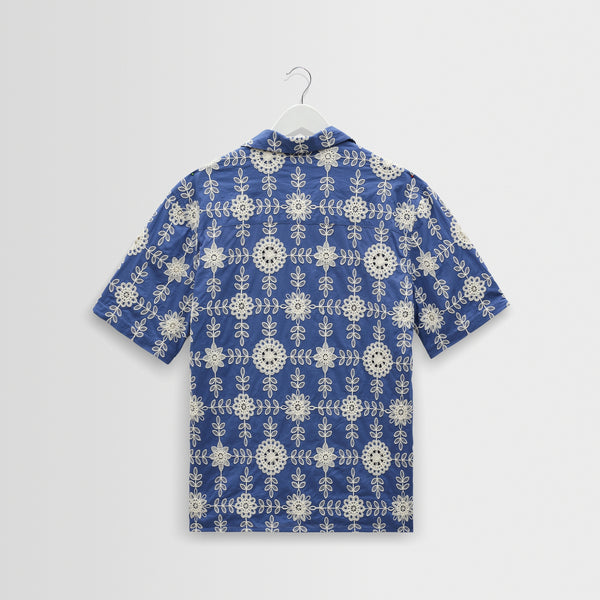 WAX LONDON Didcot Short Sleeve Shirt in Blue/Ecru