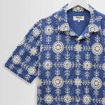 WAX LONDON Didcot Short Sleeve Shirt in Blue/Ecru