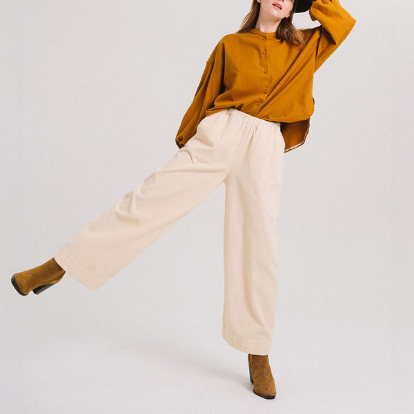 TINSELS Djoudi Molly Wide Leg Corduroy Trousers in Meringue