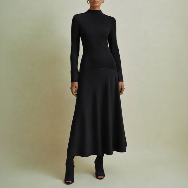 FLORERE Acacia Mockable Midi Dress in Black