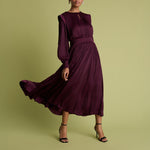 FLORERE Burgundy Blouson Sleeve Fit and Flare Midi Dress in Burgundy