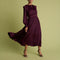 FLORERE Burgundy Blouson Sleeve Fit and Flare Midi Dress in Burgundy