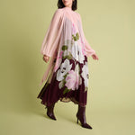 FLORERE Floral Blouson Sleeve Midi Dress in Pink