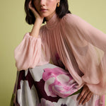 FLORERE Floral Blouson Sleeve Midi Dress in Pink