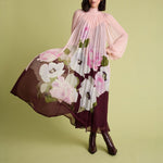 FLORERE Floral Blouson Sleeve Midi Dress in Pink