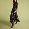 FLORERE Long Sleeved Floral Mesh Midi Dress in Burgundy