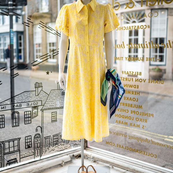 FOIL Cut Above Broderie Anglaise Shirt Dress in Yellow