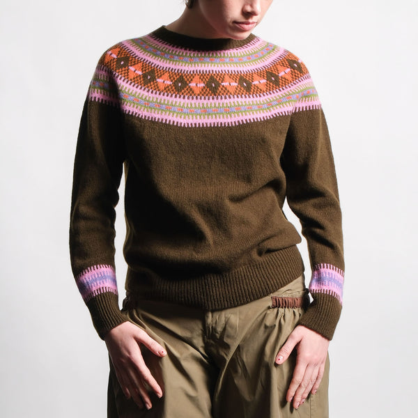QUINTON & CHADWICK Fairisle Yoke Jumper in Military