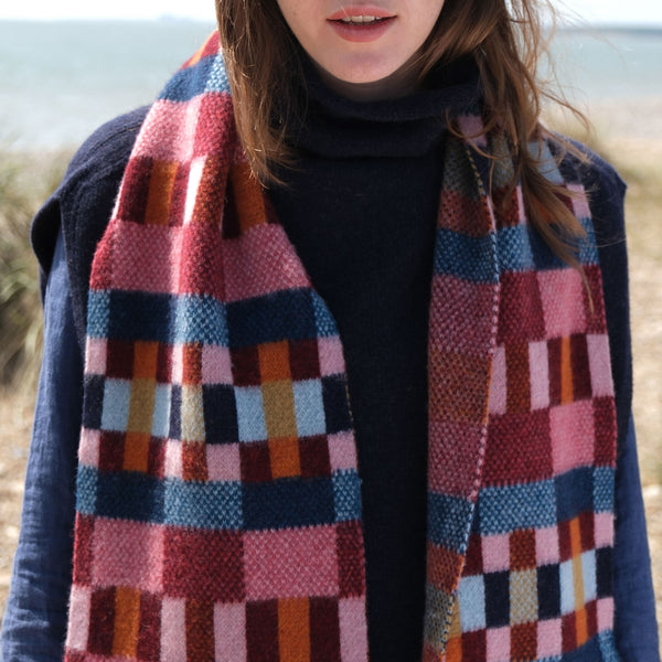 QUINTON & CHADWICK Brushed Block Scarf  in Autumn Berry