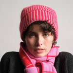 QUINTON & CHADWICK Angora Stripe Beanie Hat in Pink/Red