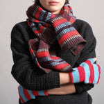 QUINTON & CHADWICK Stripe Fingerless Gloves in Red/ Turquoise