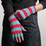 QUINTON & CHADWICK Stripe Fingerless Gloves in Red/ Turquoise